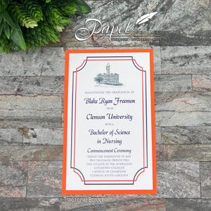 Clemson University Invitation, Graduation Invitation, Graduation Announcement, College Grad Party Invite, South Carolina Celebration