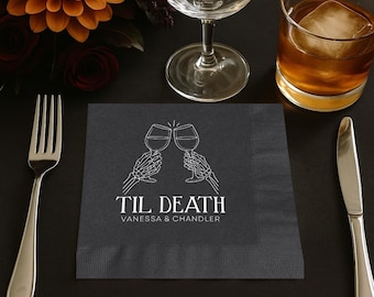 Custom Foil Printed Napkins: Til Death Halloween or October Personalized Wedding or Party Decor