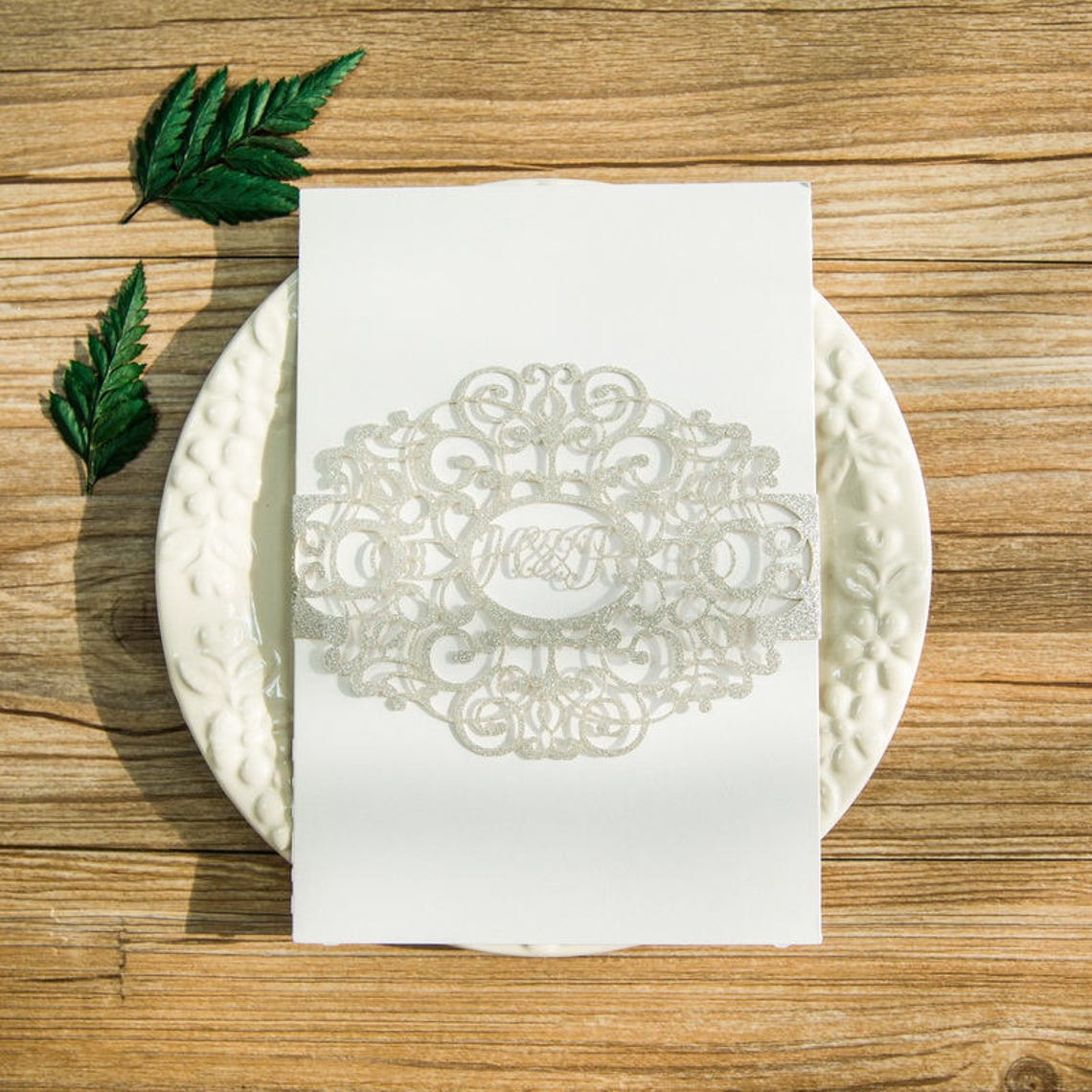 Laser Cut Monogrammed Oval Glitter Belly Band for Invitations Etsy