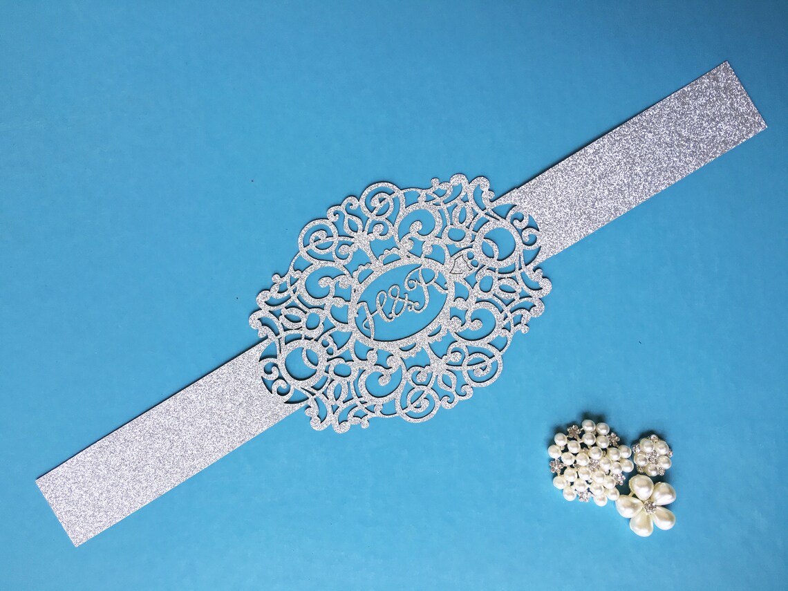 Laser Cut Monogrammed Oval Glitter Belly Band for Invitations Etsy