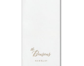 Script Last Name Custom Name Foil Personalized Premium Linen Feel Napkins, Custom Guest Towel Bathroom White Napkins