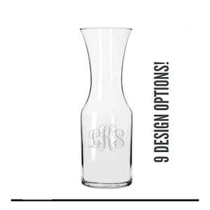 Custom Engraved Glass Water Carafe – Personalized with Last Name, Monogram, or Initials | Wedding, Christmas, Birthday, Housewarming Gift