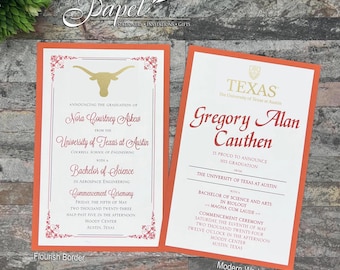 UT Austin Graduation Announcement: Gold Foil UT Tower Sketch