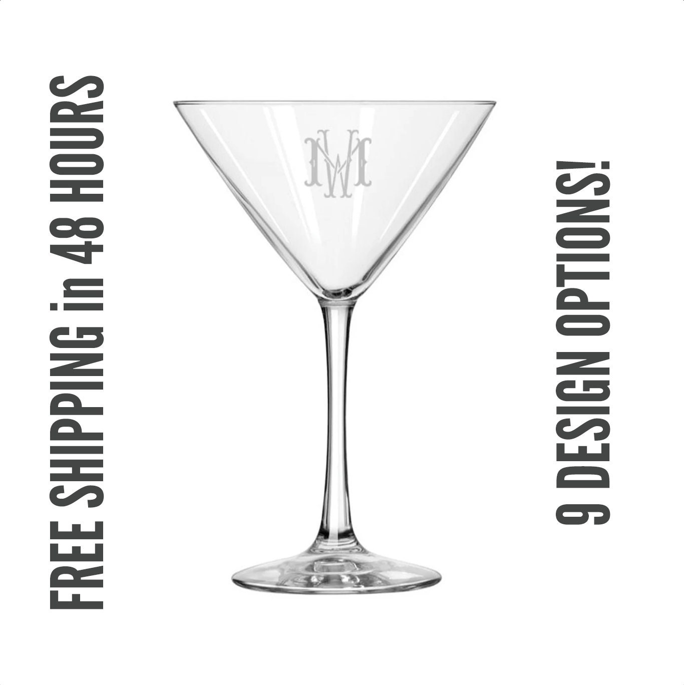 Custom Engraved Martini Glass, Personalized, Last Name, Monogram