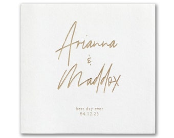 Modern Script Names Custom Name Foil Personalized Premium Linen Feel Napkins, Custom Cocktail Cake White Beverage Napkins