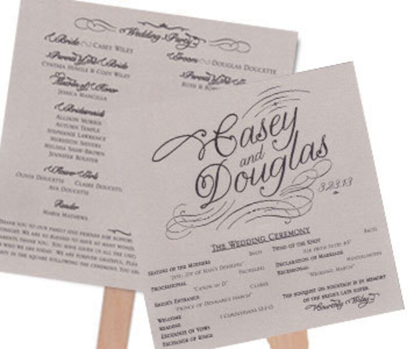 Fan Wedding Program Shimmer Square Wedding Program 2 Sheets Etsy