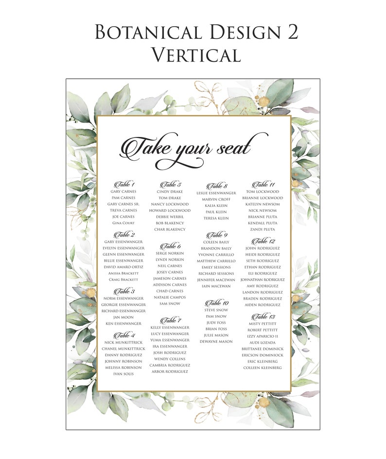 Wedding Table Chart Seat Assignment Sign PRINTED NOT DIGITAL Personalized Foamcore Shipped overnight by table or alphabetical image 5