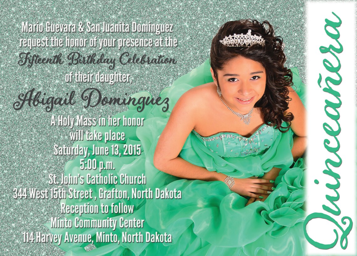 Photo Quinceanera Invitations Glitter Look Sweet 15 Invitation Etsy