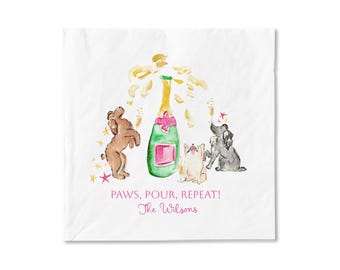 Personalized Dog Champagne Bottle Napkins - Paws, Pour, Repeat
