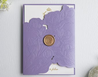 Lavender Laser Cut Gatefold with Elegant Embossed Floral Design (other colors available)