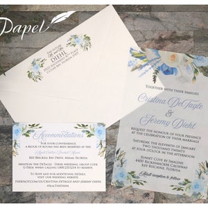 Vellum Wedding Invitations Dusty Blue Florals Quinceañera, Sweet 15, Sweet 16, Baby or Bridal Shower