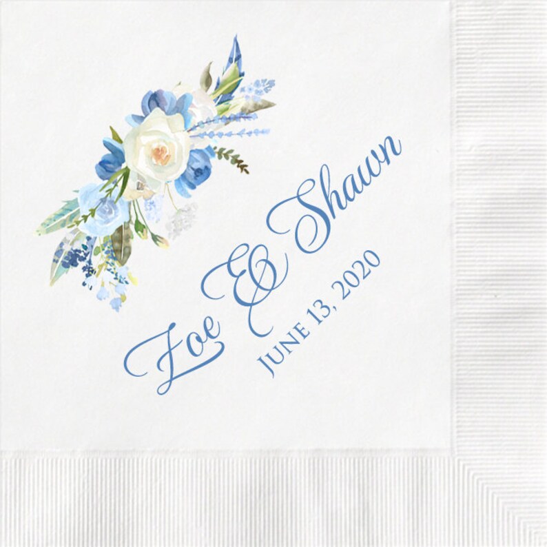 Dusty Blue Floral Personalized Cocktail Napkins Quinceañera Etsy