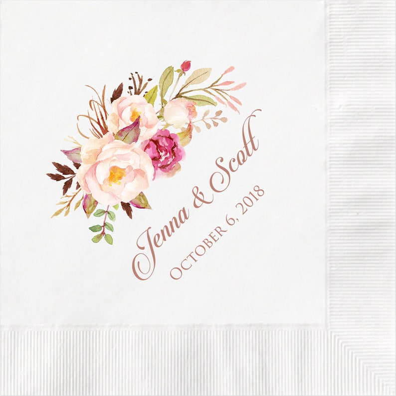 100 Blush Floral Personalized Napkins Wedding Napkins Etsy