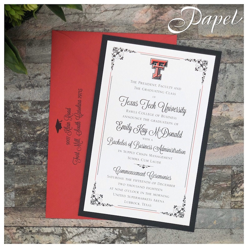 College Graduation Invitation or Announcement Texas Tech Etsy