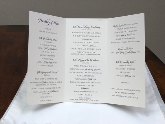 Tri Fold Wedding Programs Catholic Mass Wedding Program Etsy