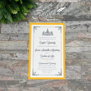 Baylor University Pat Neff Hall Sketch Graduation Invitation or Announcement, Custom Degree Layered Announcements Party Card Thank You Bears