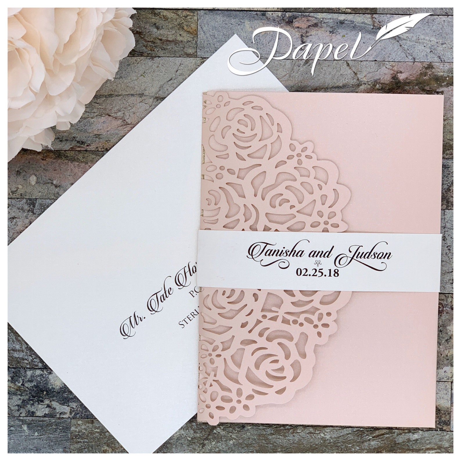 Emerald Green Laser Cut Wedding Invitations Pocket Etsy