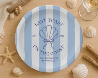 Custom Bachelorette Party Plates: Nautical Beach Bridal Shower Decor