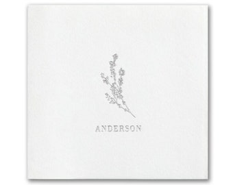 Wispy Floral Branch Custom Name Foil Personalized Premium Linen Feel Napkins, Custom Cocktail Cake White Beverage Napkins