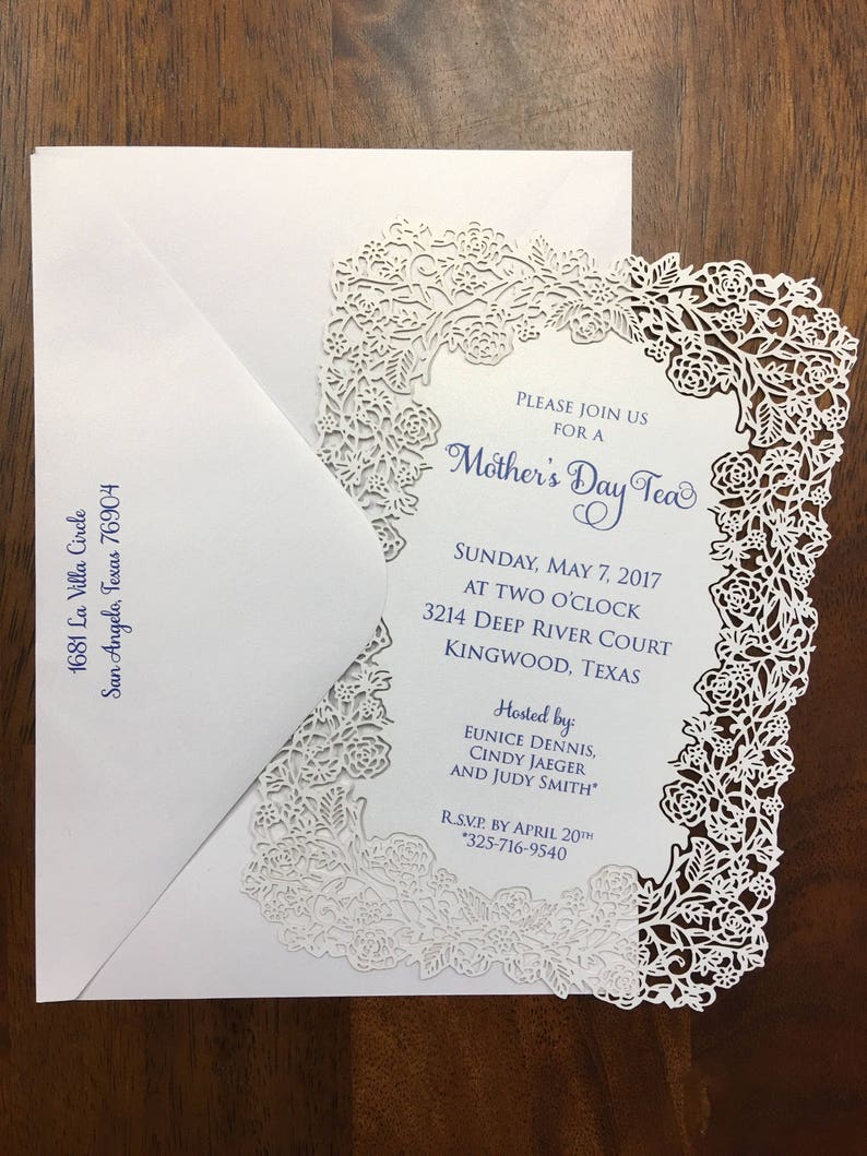 Floral Laser Cut Tea Party Invitations Mother/'s Day Tea Party Die Cut Laser Cut Rustic Tea Party Invites Laser Cut