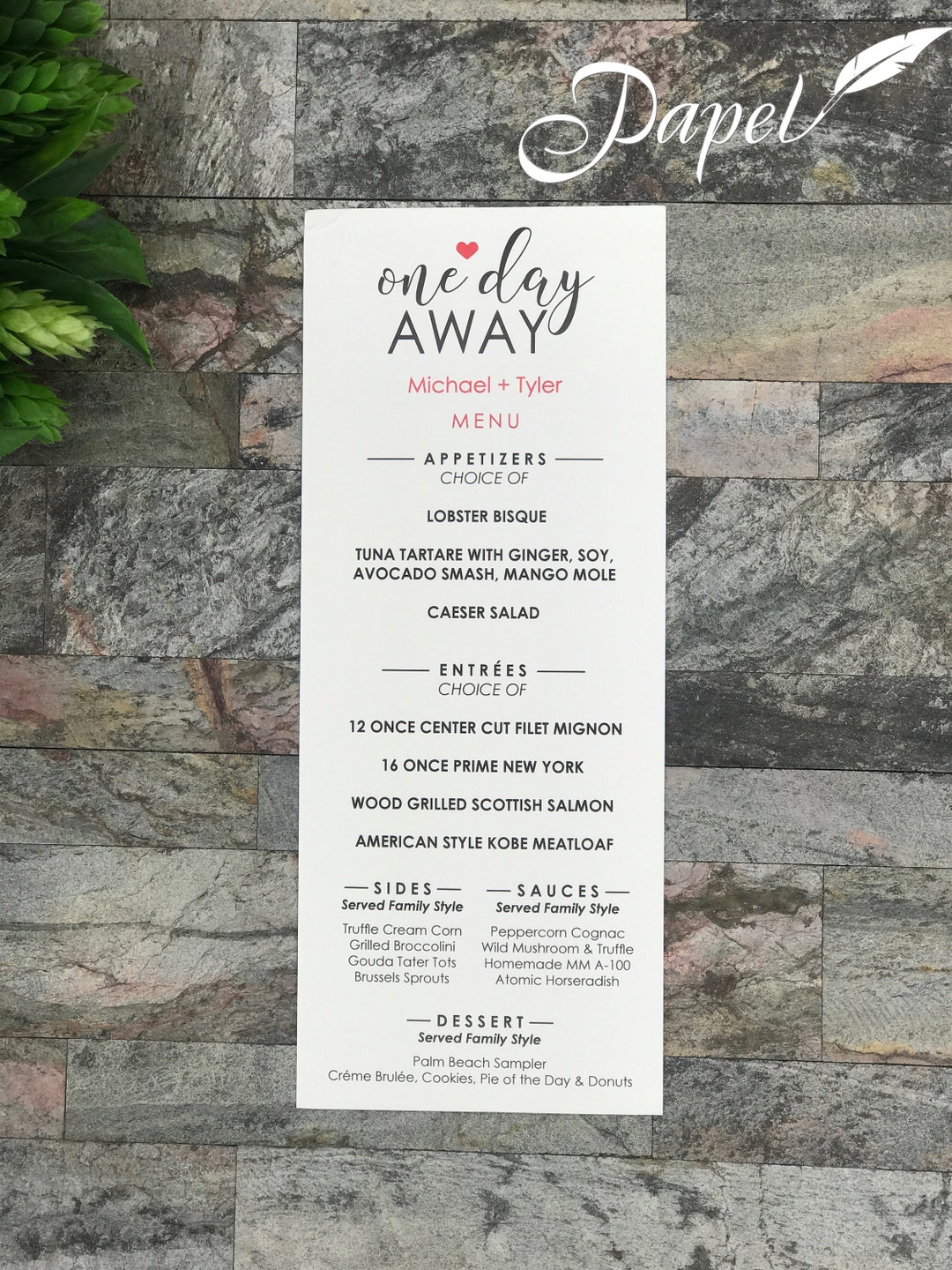 Rehearsal Dinner Menu or Program Digital Photo Traditional Tall Custom