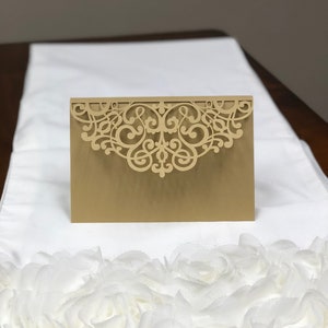 Horizontal Laser Cut Wedding Invitations Pocket Tri-fold Wedding Invitation Laser Cut Traditional Metallic Gold Wedding Invites Laser Cut image 6