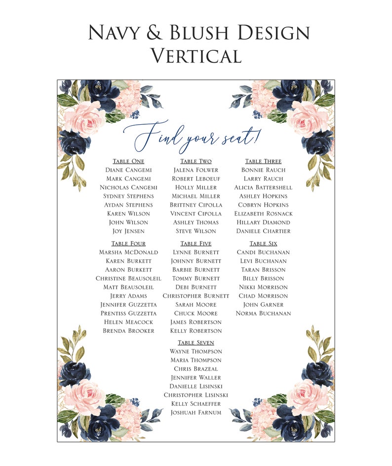 Wedding Table Chart Seat Assignment Sign PRINTED NOT DIGITAL Personalized Foamcore Shipped overnight by table or alphabetical image 7