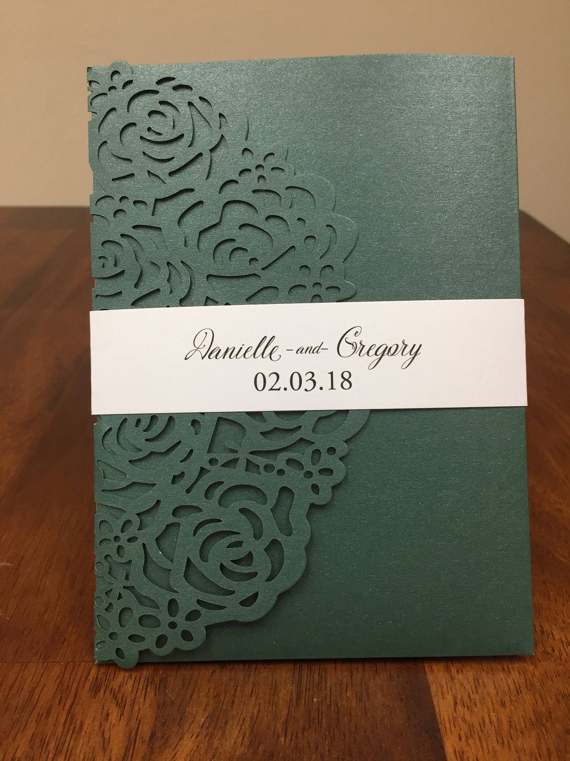 Emerald Green Laser Cut Wedding Invitations Pocket Etsy