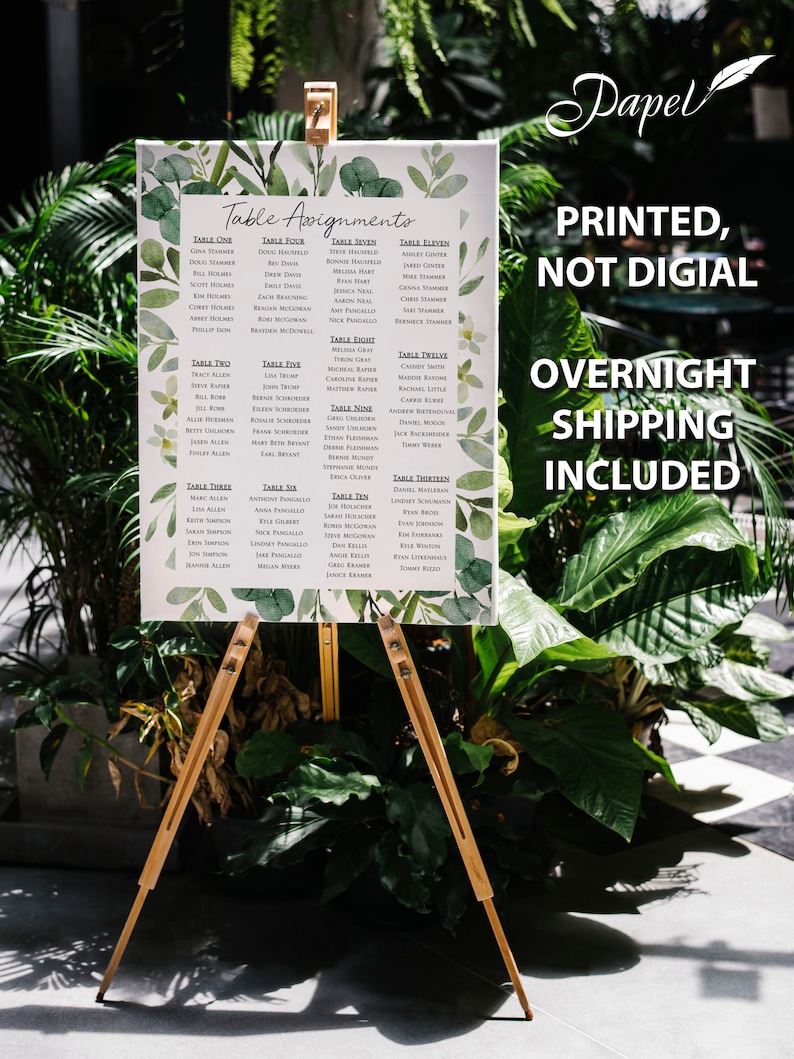 Wedding Table Chart Seat Assignment Sign PRINTED NOT DIGITAL Personalized Foamcore Shipped overnight by table or alphabetical image 1