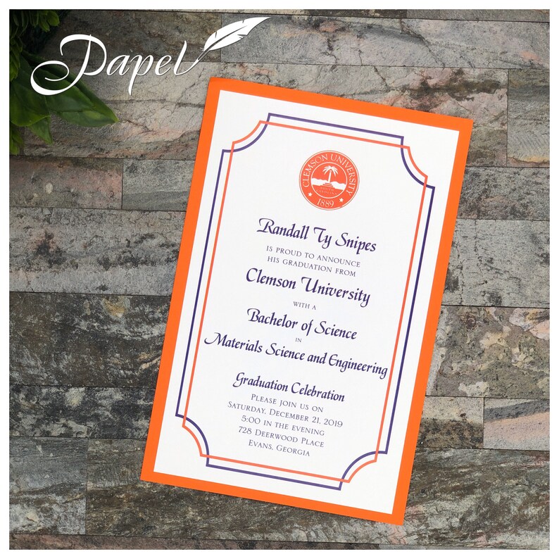 Clemson University Graduation Invitations Custom Any Etsy
