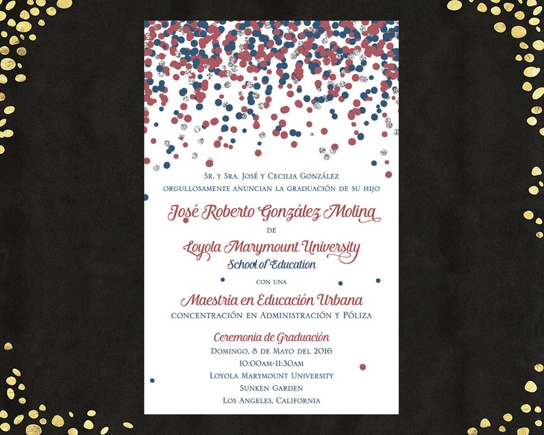 Qty 25 Spanish College Graduation Invitations Announcements Bachelors Degree Confetti Announcements Graduation Announcements Spanish