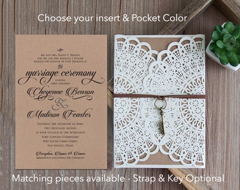 Rustic Kraft Wedding Invitations: Laser Cut Die Cut Design