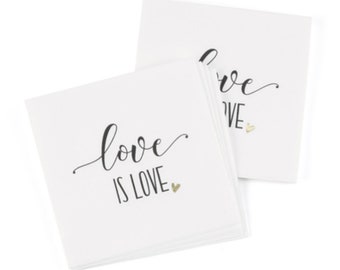 Love is love Gold Foil Bridal Shower Napkins Cocktail Napkins Beverage Napkins Cake Napkins Bridal Shower White Gold Foil Napkins