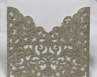 Pocket ONLY Glitter Square Lace Laser Cut DIY Wedding