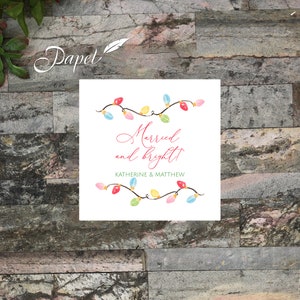 Personalized Christmas Wedding Cocktail Napkins: Watercolor String Lights