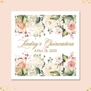 Blush Floral Personalized Napkins: Wedding, Quinceañera, Shower