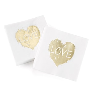 50+ Gold Foil Heart Napkins – Love Cocktail Napkins for Wedding, Bridal Shower, Rehearsal Dinner | Beverage & Cake Party Napkins