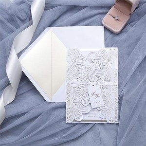 Tropical Floral Laser Cut Invitation Pocket | Orchid Gatefold Jacket | Shimmer Cardstock image 2