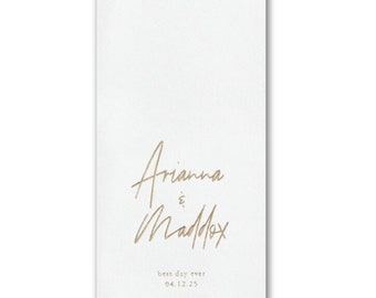 Modern Script Names Custom Name Foil Personalized Premium Linen Feel Napkins, Custom Guest Towel Bathroom White Napkins