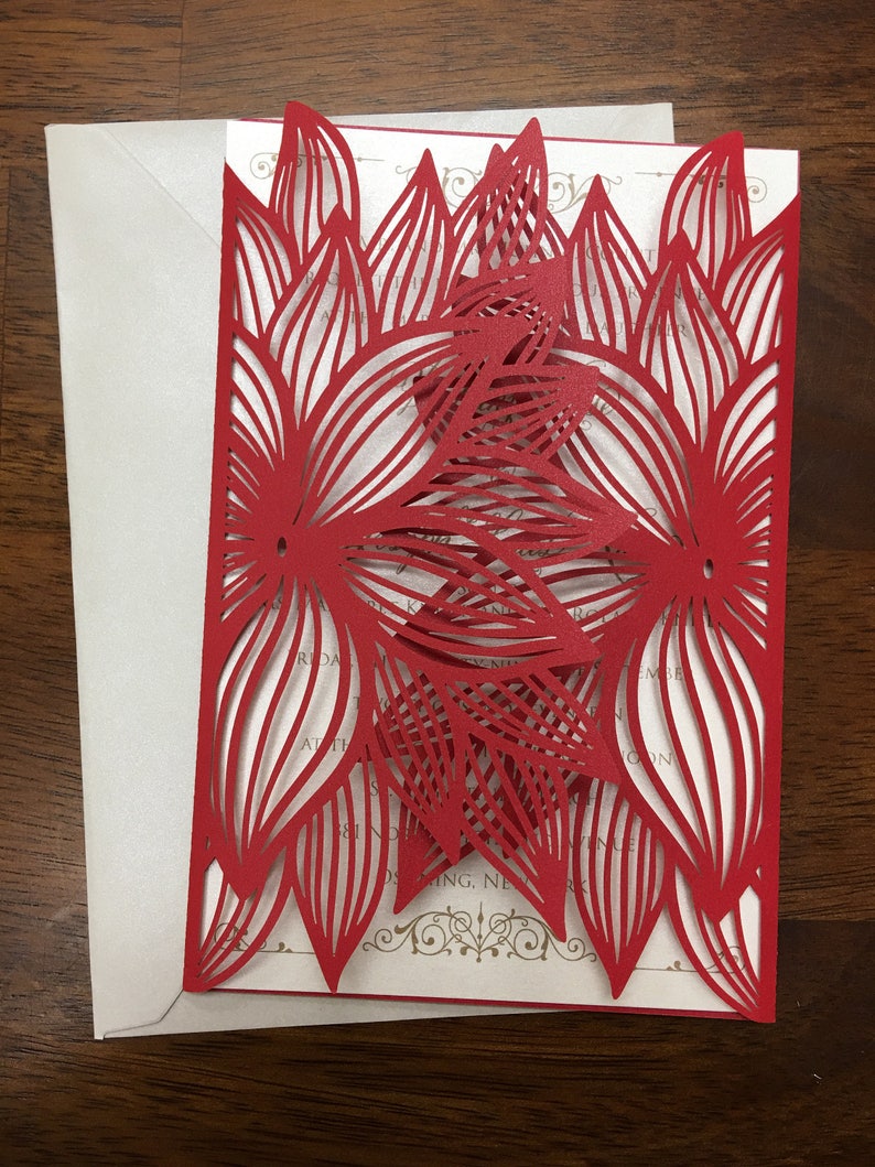 Poinsettia Christmas Laser Cut Wedding Party Invitations Wedding Die Cut Laser Cut Traditional Wedding Invitations Laser Cut image 4