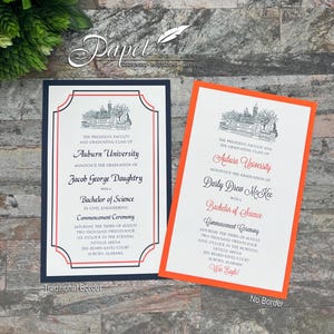 Auburn University Samford Hall Sketch Graduation Invitation or Announcement, Custom Degree Layered Announcements Party Card Thank You