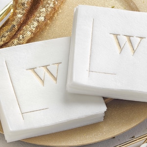 Foil Printed Wedding Cocktail Napkins: Personalized Initial Linen-like Napkins
