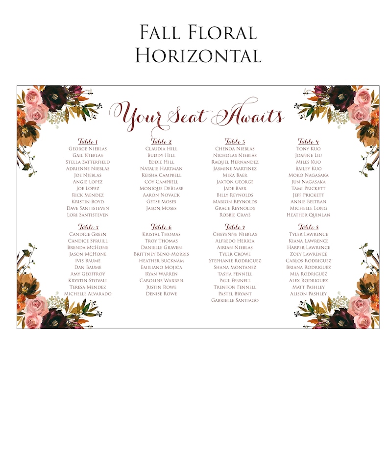 Wedding Table Chart Seat Assignment Sign PRINTED NOT DIGITAL Personalized Foamcore Shipped overnight by table or alphabetical image 9