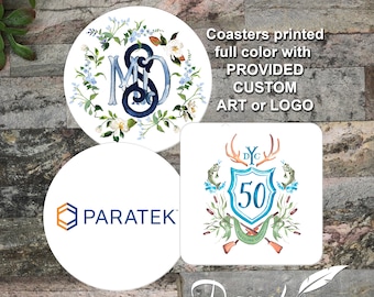 Custom Coasters, Logo Coasters, Photo Coasters, Wedding Crest Coasters, Corporate Logo Coasters, we print your artwork!