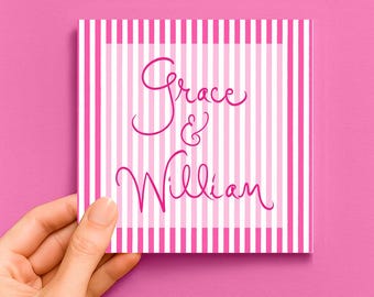 Hot Pink Striped Personalized Napkins: Custom Wedding & Party Decor