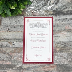 Florida State University Graduation Invitation, Custom Graduation Announcement, College Grad Party, Senior Graduation Keepsake