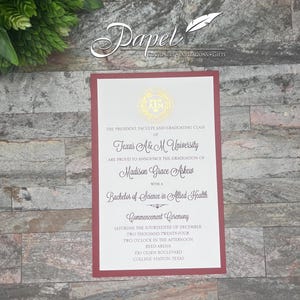 Texas A&M Graduation Invitation or Announcement, Custom College Graduation Announcements, Personalized Foil Invitations, Graduation Party