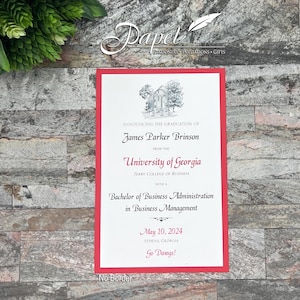 University of Georgia Arches Sketch Graduation Invitation or Announcement Custom Degree Layered Announcements Party Card Thank You Go Dawgs