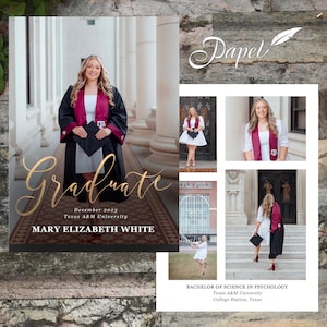 Texas A&M, Any University or High School Double Sided Photo College Graduation Invitation or Announcement with FOIL, Bachelor's Degree