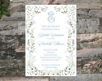 Chinoiserie Bridal Luncheon Invitation: Blue & White Floral (Digital Template)